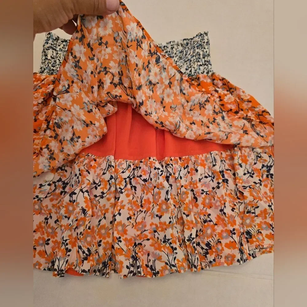 Ramy Brook Printed Annabelle Orange Floral Mini Skirt 100% Silk Size XS